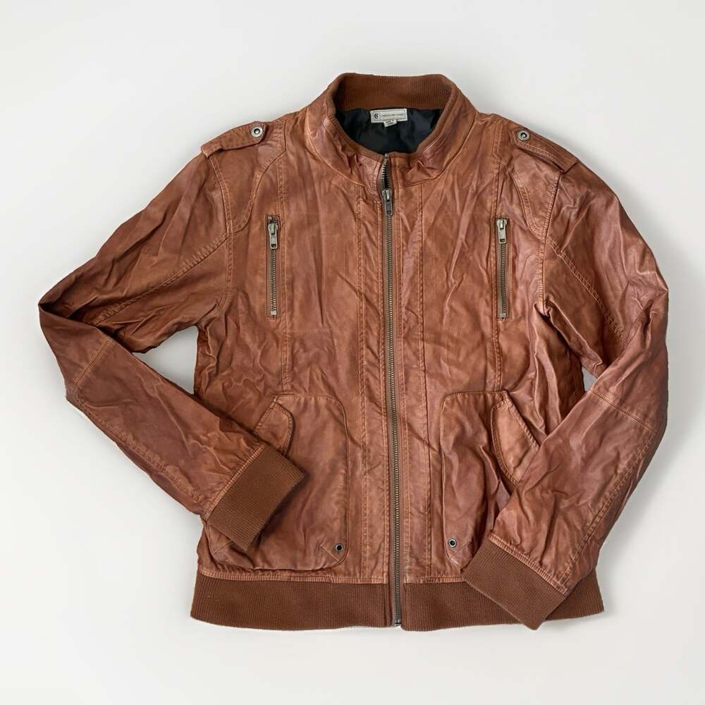 Urban Outfitters Charles And A Half Faux Leather Bomber Jacket Brown Men’s XL